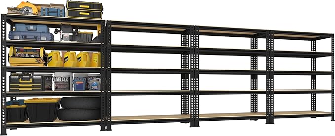 PrimeZone Heavy Duty Garage Storage Shelves, 31.5" W x 16" D x 63" H Adjustable Gargae Shelving, 5 Tier Metal Shelving Unit, Storage Shelf Utility Rack Organizer for Garage, Warehouse, Black, 4 Pack