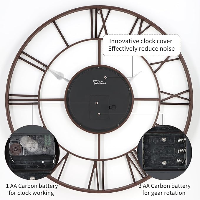 29 Inch Large Wall Clocks for Living Room Decor with Moving Gears,Large Wall Clock Industrial Steampunk,Oversized Metal Analog Wall Clocks for Farmhouse Home Battery Operated