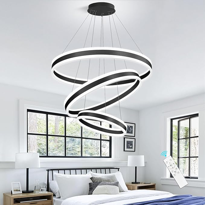 Modern Chandelier for Dining Room 3-Rings D31.5'' LED Dimmable Pendant Lighting High Ceiling Chandelier for Living Room Foyer Bedroom Entryway 3000K-6000K