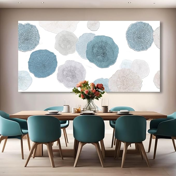 VAYIMDH Canvas Art Light Blue Pictures Wall Decor Grey and Blue Abstract Floral Wall Art Minimalist Poster for Living Room 29"x 58" Office Aesthetic
