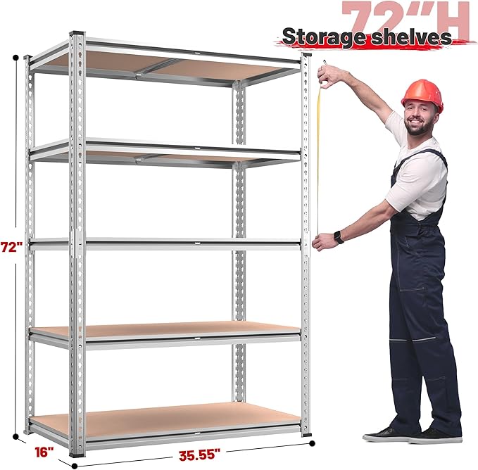REIBII 2020LBS Garage Shelving Heavy Duty Metal Shelving 5 Tier Storage Shelves, Metal Shelves for Basement, Warehouse, Pantry, Closet, Kitchen, 72" H x 35.55" W x 16" D, Galvanized, 3 Pack