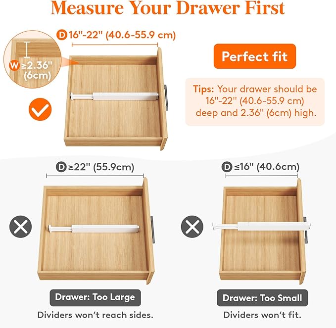 Lifewit 4 Pack Kitchen Drawer Dividers 2.36" High, 16"-22" Adjustable Drawer Organizer for Utensils/Clothes/Makeup, Plastic Expandable Separators in Dresser/Bedroom/Bathroom/Office Storage