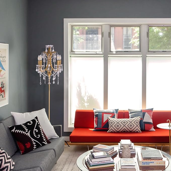 TOCHIC 5-Light Farmhouse Tranditional Crystal Floor Lamp, Gold Craft Candelabra Lighting Fixture 65'' Tall for Living Room, Dining Room, Entryway, Bedroom