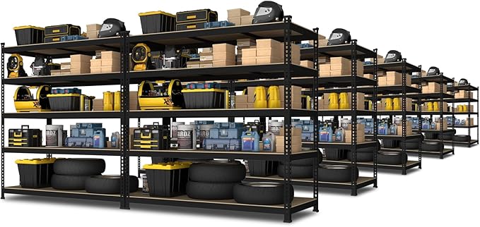 PrimeZone 48" x 24" x 72" Heavy Duty Storage Shelves, 5 Tier Adjustable Garage Storage Shelving, Metal Storage Utility Rack Shelf Unit for Warehouse Pantry Closet Kitchen, Black, 10 Pack
