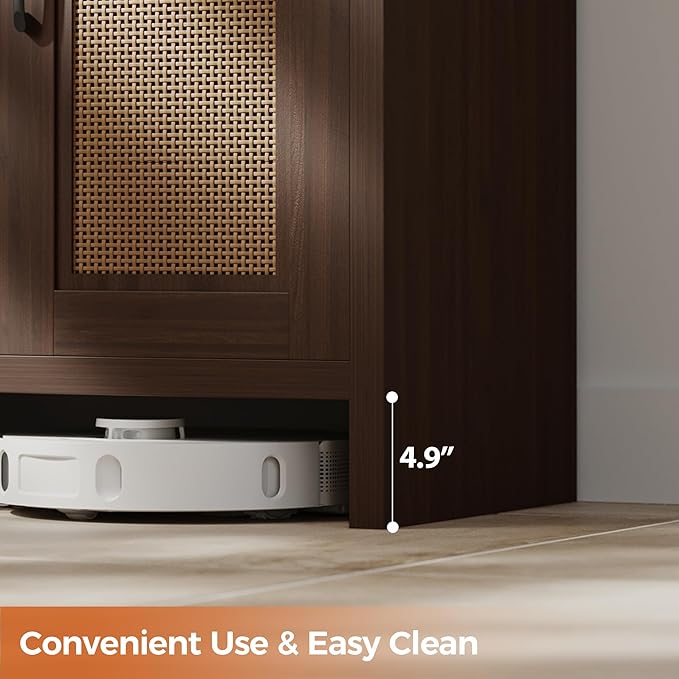 Shoe Cabinet Storage for Entryway, Natural Rattan Storage Cabinet, Wooden Shoe Rack, Farmhouse Boho Wood Shoe Organizer Cabinet for Hallway Walnut