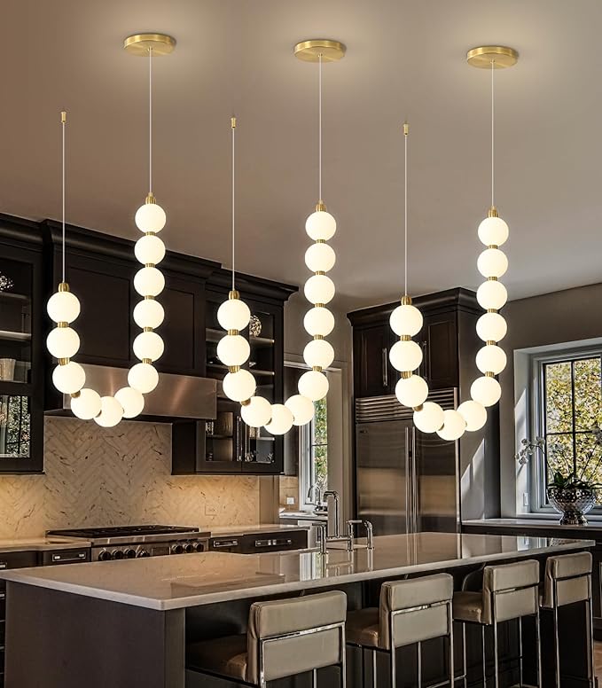 Modern Chandeliers LED Dimmable Light Acrylic Balls Ceiling Pendant Lighting for Living Room Dining Room Bedroom Adjustable Hanging Lights 25 Watts Gold Lamp