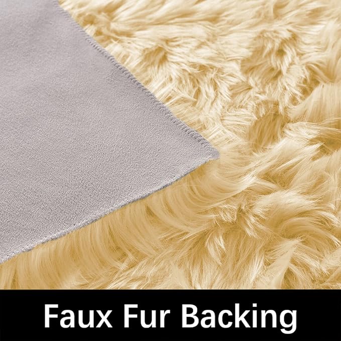 Latepis Yellow Rug for Bedroom Runner 2x5 Washable Faux Sheepskin Fur Rug Fluffy Shag Rugs for Chair Cushions Luxury Room Décor, Runner