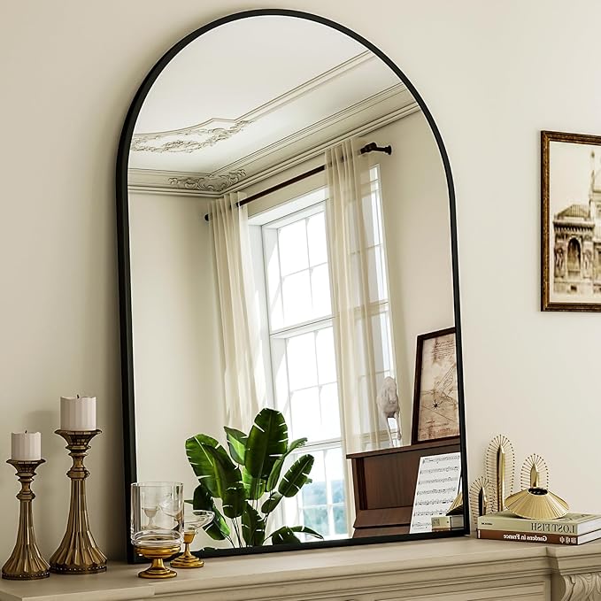 Arch Bathroom Mirror, 26x38 inch Arched Bathroom Mirror/Wall Mounted Vanity Mirror - Arch Metal Frame Wall Mirror for Bathroom Bedroom Living Room, Black