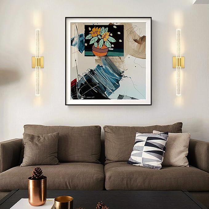 Brushed Gold LED Wall Sconces Set of 2 with LED Warm Light Interior Glam Crystal Wall Light, Hardwired