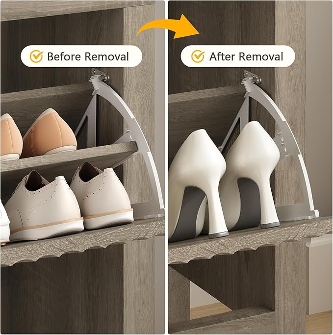 Shoe Cabinet Storage for Entryway, Fluted Shoe Cabinet with 2 Flip Drawers, Hidden Shoe Rack Tall Freestanding Shoe Organizer with Legs for Hallway, Gray