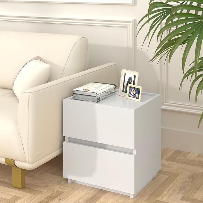 Nightstands Set of 2, Small Dresser for Closet, Sofa Side Table with Drawers for Small Spaces Wooden Bedside Tables, White Modern Storage Cabinet for Bedroom. Entryway, 15.8 in