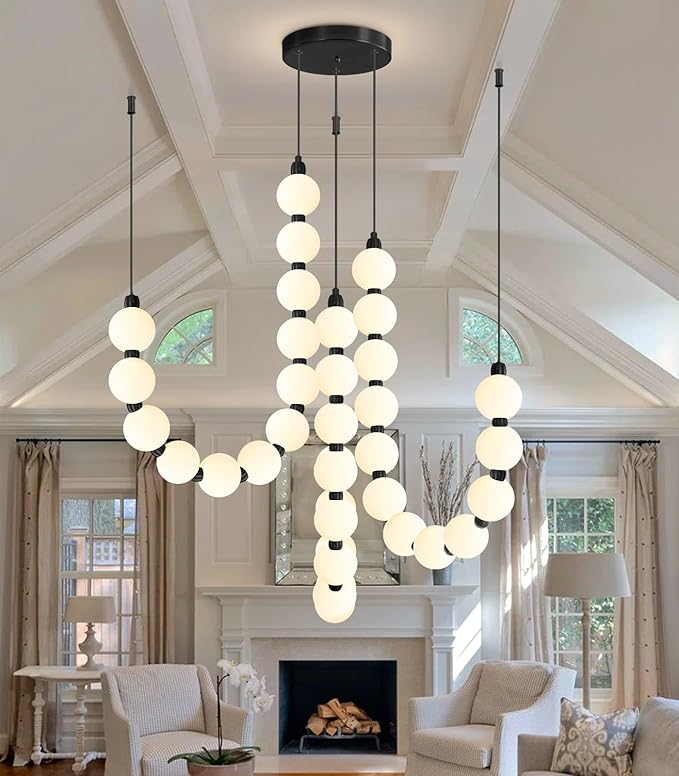 Modern Chandeliers LED Dimmable Light Acrylic Balls Ceiling Pendant Lighting for Living Room Dining Room Bedroom Adjustable Hanging Lights 70 Watts, Balck Lamp