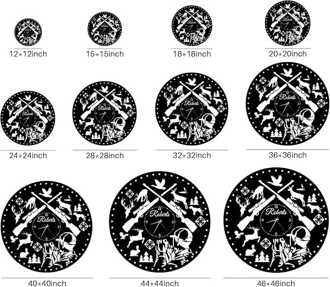 YTDESIGN Custom Wall Clock with Family Last Name, Personalized Metal Wild Animals Theme Wall Clock, Hunter's Gift, Housewarming Present