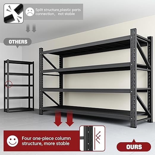 9000LBS Storage Shelves, 75" W Garage Shelving Heavy Duty Metal Adjustable Garage Shelves, Shelving Units Industrial Shelving for Warehouse, 75" W x 24" D x 70" H, Black