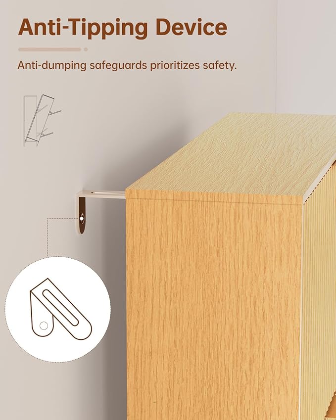 Shoe Cabinet, Fluted Shoe Cabinet Storage for Entryway with 2 Flip Drawers, Hidden Wooden Shoe Organizer with Metal Leg, Mid-Century Modern Narrow Shoe Rack for Hallway, Living Room (Nature)