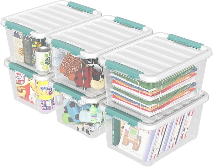 20 Quart Clear Latching Boxes, Plastic Storage Bins with Lids Set of 6