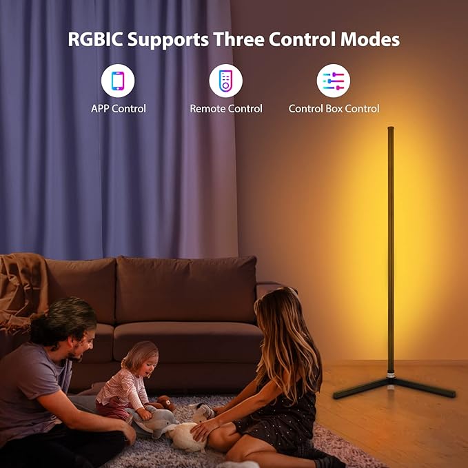 RGB Corner Floor Lamp, Bluetooth APP and Remote Control Music Sync LED Modern Floor Lamp for Living Room, Light Timing, 398 Dimmable Modes, 64.5" RGB Color Changing Mood Lighting