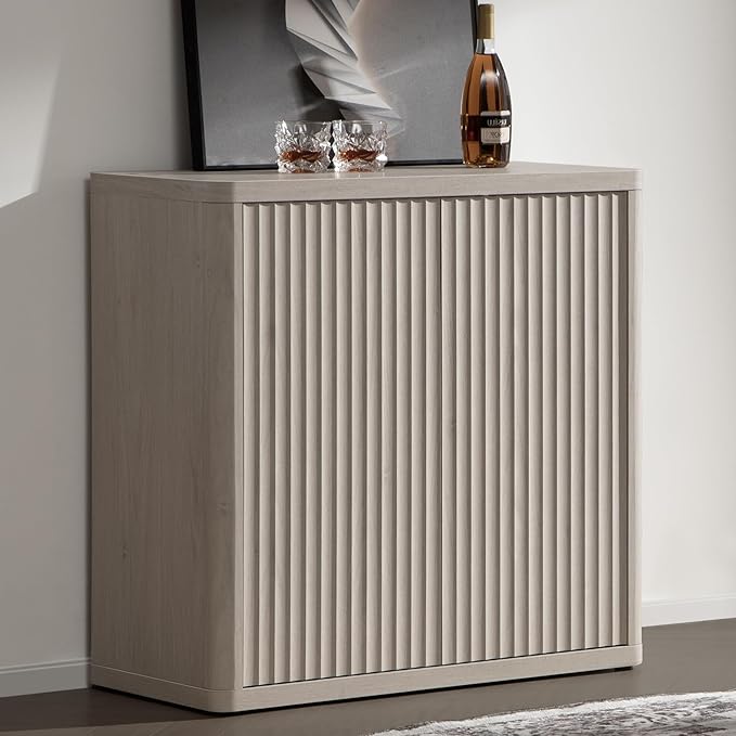 SICOTAS Buffet Cabinet with Storage Sideboard Accent Modern Credenza with Doors & Shelves Fluted 34.6" Tall Media Console Mid Century Coffee Bar Table for Living Room Kitchen Dining Room Hallway