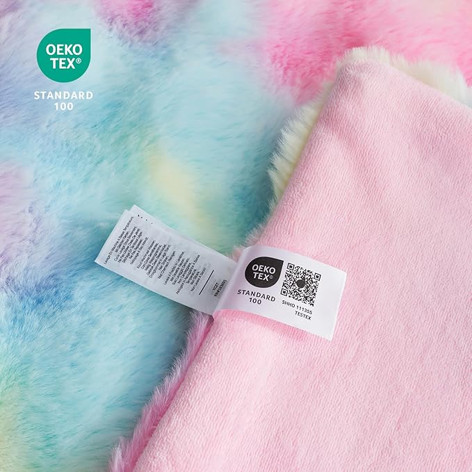 Cozy Bliss Faux Fur Throw Blanket for Couch, Bubble Plush Blanket Queen Size, Fuzzy Soft & Thick Blanket for Bed Sofa Living Room, 90x90 Inches Tie-dye Rainbow