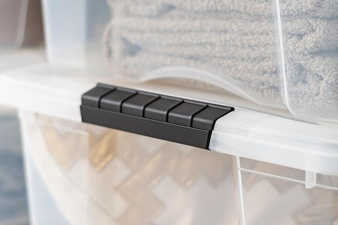 IRIS USA 40 Qt Stackable Plastic Storage Bins with Lids, 6 Pack - BPA-Free, Made in USA - See-Through Organizing Solution, Latches, Durable Nestable Containers, Secure Pull Handle - Clear