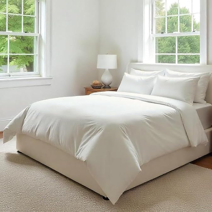 Fabdreams GOTS Certified 100% Organic Cotton Duvet Cover Queen Size - 400 TC Sateen - Soft - Silky - Zipper Closure - Edge Ties - 1 Duvet Cover (90"x92") + 2 Pillow Shams (20"x26") - Ivory, 3 Piece