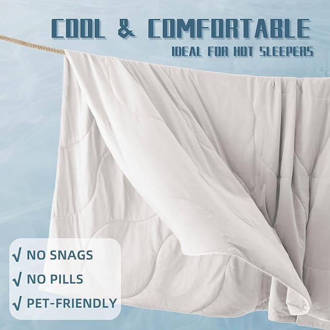 DOWNCOOL Cooling Comforter, Cream White Cooling Blanket Queen Size, Cooling Duvet for Hot Sleeper, Breathable Summer Quilt, Lightweight Soft Q-Max>0.4 Arc-Chill Cool Comforter,90"X90"