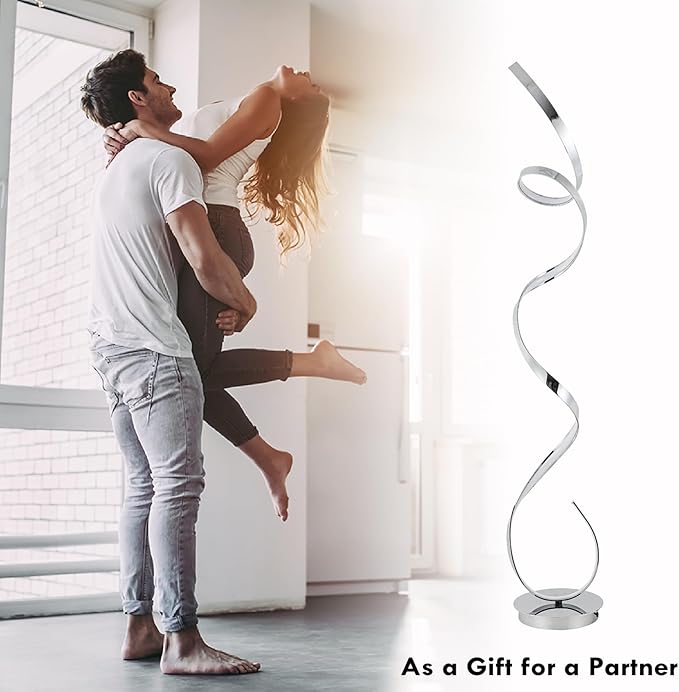59 inches Twisted Floor Standing Lamp, 60W Adjustable Bright and Infinitely Dimmable, LED Modern Silver Floor Tall Lamp for Living Room Bedroom Office with Remote (Chrome)