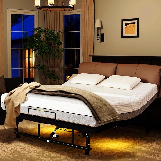 Queen Size Adjustable Bed Frame with Wireless Remote, Ergonomic Electric Adjustable Bed Base with Quiet Motor, USB Ports&Underbed Nightlight, Head and Foot Incline, Zero Gravity Bed, Easy Assembly