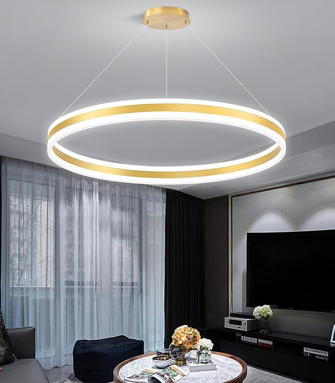 D31.5'' Modern Ring Chandelier for Dining Room LED Dimmable Pendant Lighting High Ceiling Chandelier for Living Room Foyer Bedroom Entryway 3000K-6000K Gold