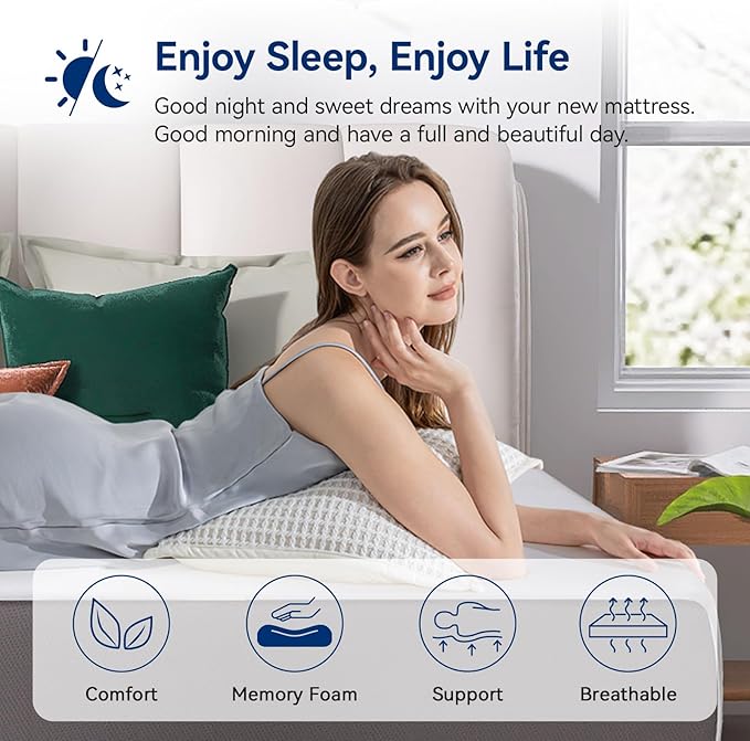 Amazon Basics Memory Foam Mattress, Medium Firm, 12 Inch, Twin, White/Grey