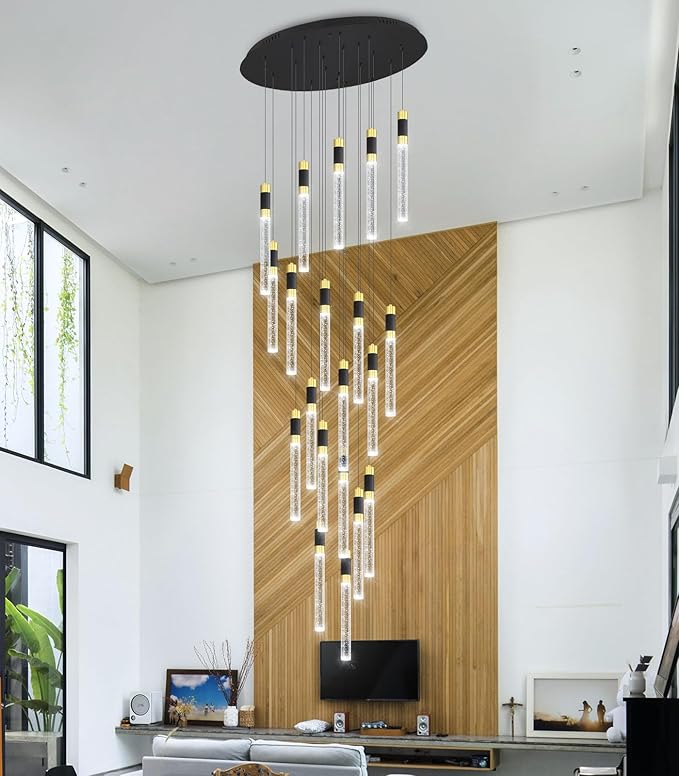 157inch 20-Lights Modern Chandeliers for Living Room LED Dimmbale Light Fixture Entryway High Ceiling Light Pendants Lighting for Dining Room Hallway Staircase with Remote Dimming Chandelier