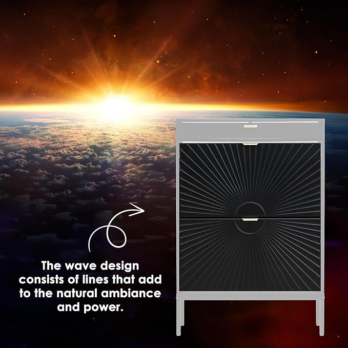 Brafab Shoe Rack Storage Organizer, Shoe Storage Cabinet with 2 Flip Drawers&1 Small Drawer, Slim Entryway Shoe Organizer with Sun Pattern Doors,Dark Black