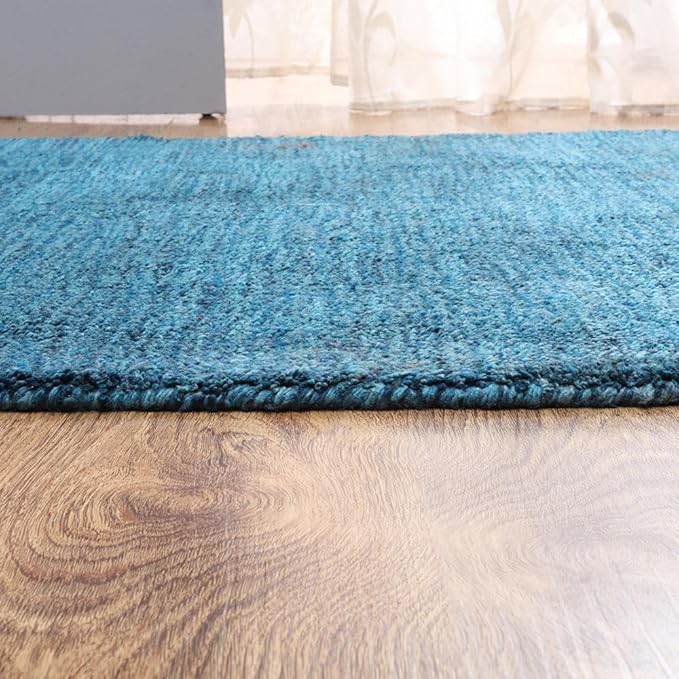 Hand Knotted Loom Wool ECO-Friendly Area Rugs - 2'6''x6', Runner, Blue Color, Solid Plain Design, High Pile Thick Handmade Anti Skid Area Rugs for Living Room, Bed Room (L00111)