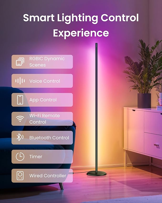 SwitchBot Smart RGBICWW App-Controlled Floor Lamp with Matter, Warm & Cool White, Alexa-Compatible Lamp, Works with Apple Home, Google Home – 1200lm Music Sync, Lamp for Living Room for Bedroom