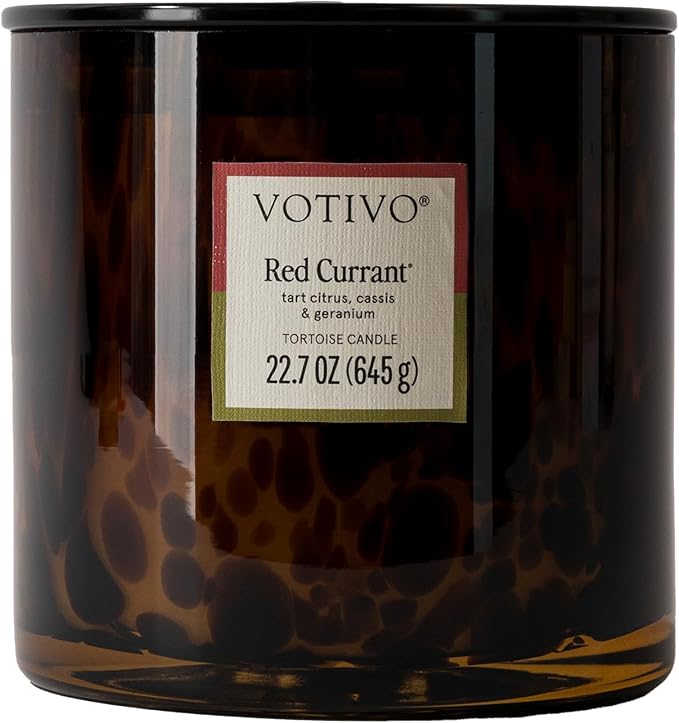 Votivo Red Currant Tortoise Scented Candle | 22.7 oz Soy Wax Blend | Decorative Home Decor Tortoiseshell Pattern | 100 Hour Burn Time