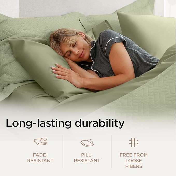 Threadmill 100% Cotton Sheets for King Size Bed - 600 Thread Count King Bed Sheets Set with 16” Deep Pocket - Sateen Weave 4-Piece Bedding Set with Cooling Effect, Sage Green