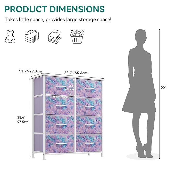 YITAHOME Fabric Dresser Drawer, Tall Storage with 8 Drawers, Dresser & Chest of Drawers, Storage Drawer Organizer for Closet, Living Room, Closets