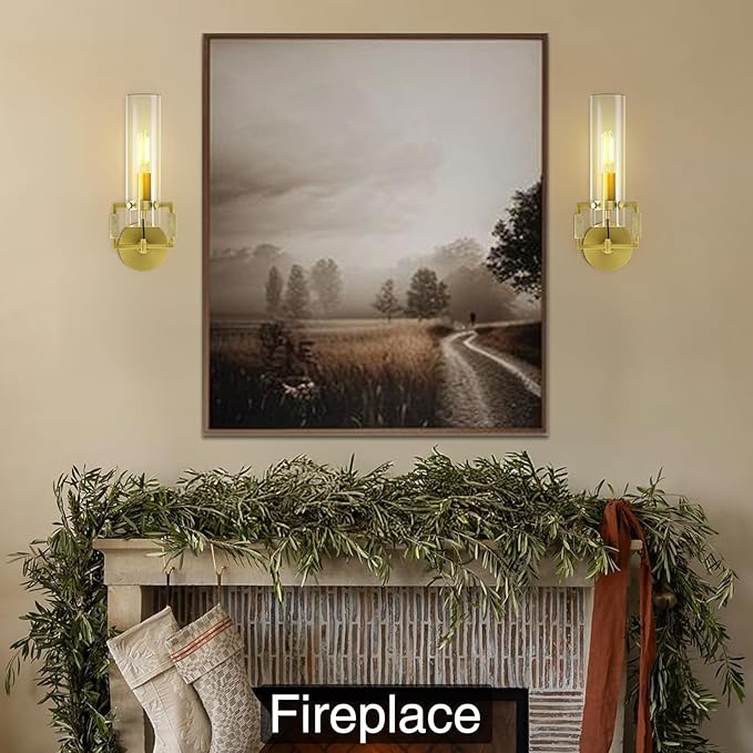 Modern Brass Wall Sconces,15.3'' Hardwired Wall Sconce with Knurled,Farmhouse Indoor Bathroom Sconce,Gold Vanity Lights for Bathroom,Glass Wall Sconce for Living Room,Bedroom,Hallway,Staircases