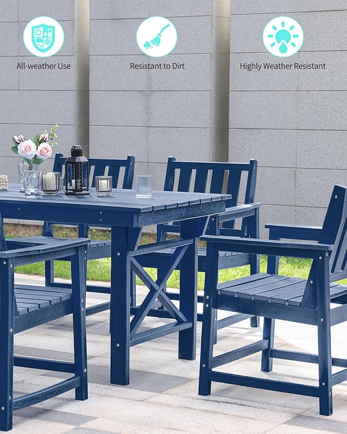 QUASCO Outdoor Patio Dining Table Set, 5-Piece Outdoor HDPE Dining Furniture Sets with Umbrella Hole Table and 4 Chairs, All Weather for Backyard, Garden, Poolside, Lawn, Navy