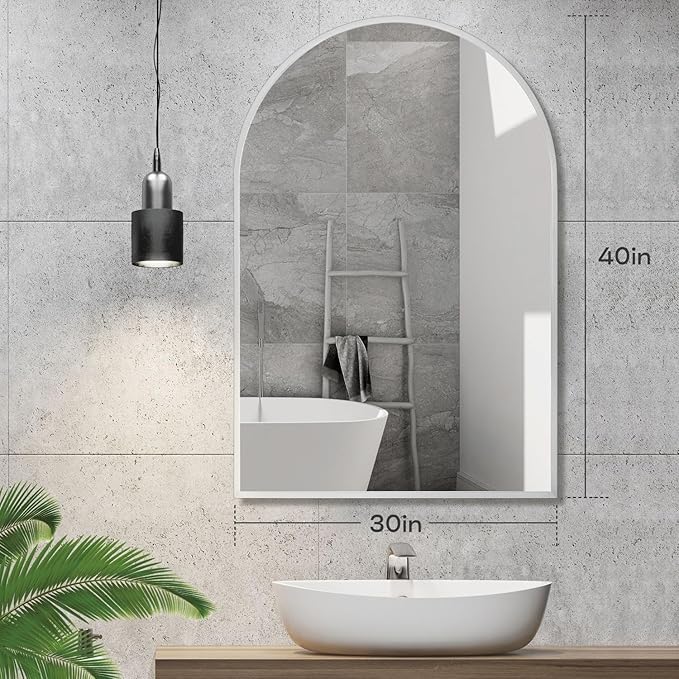 30" x 40" Silver Arched Mirror, Large Arch Bathroom Vanity and Wall Decor Mirror for Living Room, Bedroom, Entryway, Fireplace Mantel (Tempered Glass)