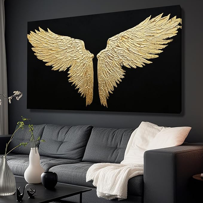 NBAODAN Bird Wall Decor Black and Gold Wall Art Neutral Decorative Pictures 24"x48" Large Abstract Paintings for Living Room Bedroom Textured Art