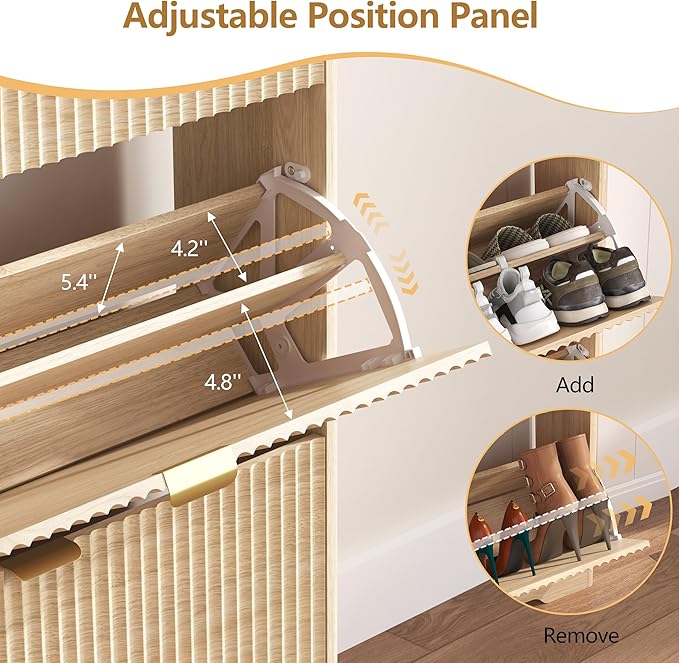 Shoe Cabinet Storage for Entryway with 3 Flip Drawers, Oak Fluted Shoe Cabinet with Adjustable Shelves, Wooden Hidden Shoe Rack Freestanding Narrow Slim Shoes Storage for Hallway, Entrance