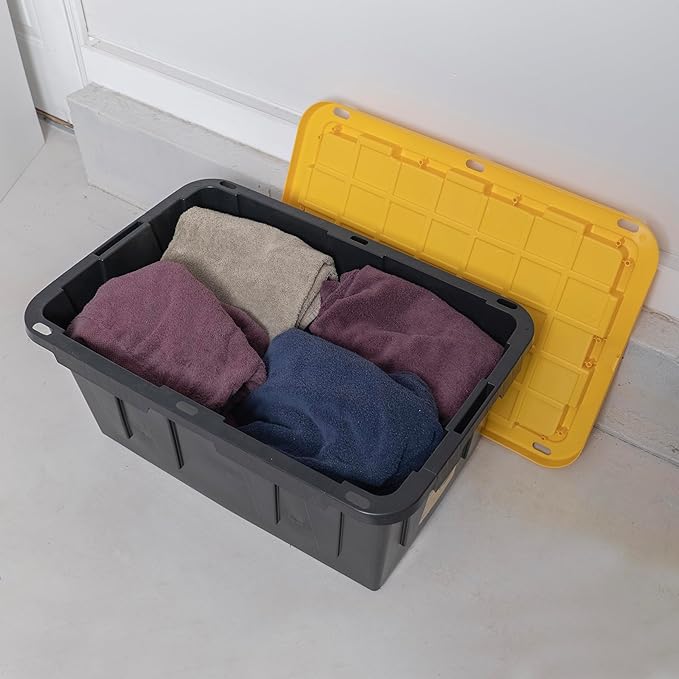 CX BLACK & YELLOW, 27-Gallon Heavy Duty Tough Storage Container & Snap-Tight Lid, (14.3"H x 20.6"W x 30.6"D), Weather-Resistant Design and Stackable Organization Tote [2 Pack]