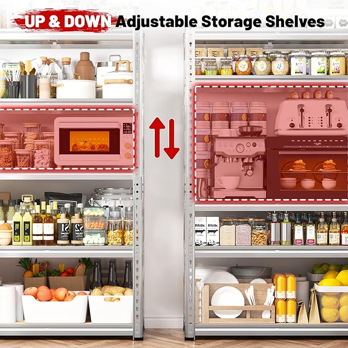 REIBII 2020LBS Garage Shelving Heavy Duty Metal Shelving 5 Tier Storage Shelves, Garage Shelves for Basement, Warehouse, Pantry, Closet, Kitchen, 72" H x 35.55" W x 16" D, Galvanized, 2 Pack