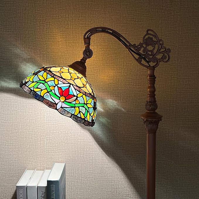 Capulina Tiffany Lamp Stained Glass Floor Lamp Arched Gooseneck Adjustable Angle Rome Victorian Tiffany Style Floor Lamp for Living Room Bedroom Home Office