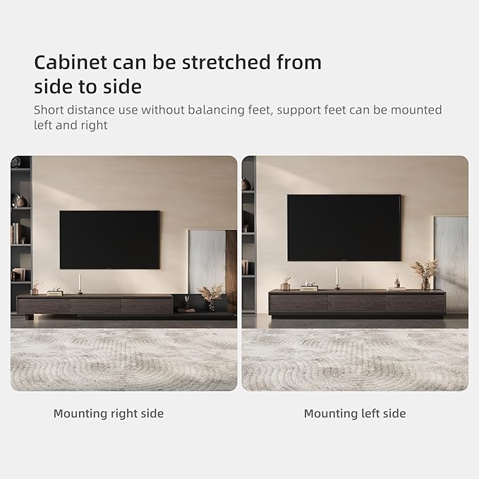 Mid-Century Modern Expandable TV Stand with 3 Drawers – Adjustable Entertainment Center for Living Room & Bedroom (79" to 130"), Stylish Black Walnut Media Console