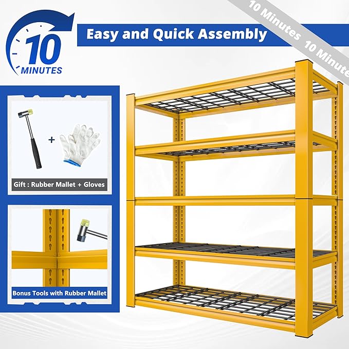 REIBII 72''H Garage Shelving 3010 LBS Storage Shelves Adjustable Metal Shelving 5 Tier Metal Shelves for Storage Industrial Shelf for Kitchen Pantry Warehouse Basement 72" HX35.5 WX16 D, 2 Pack