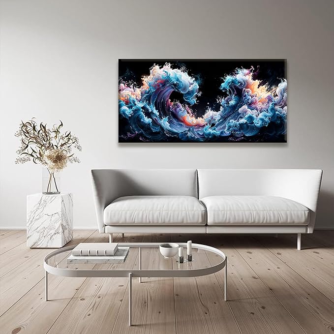 QSQ Canvas Art Wall Decor Colorful Waves Abstract Wall Art For Living Room Modern Canvas Prints Pictures Colorful Wall Art Picture For Bedroom Hotel Home Wall Decor 24 X 48 Inch