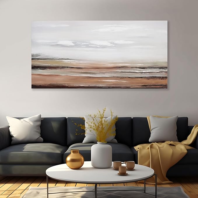 Framed Abstract Wall Art Wall Decor Modern Canvas Abstract Wall Art Brick-Red and Greyish White for Living Room Bedroom Dining Room Home Office Decor 20"x40"