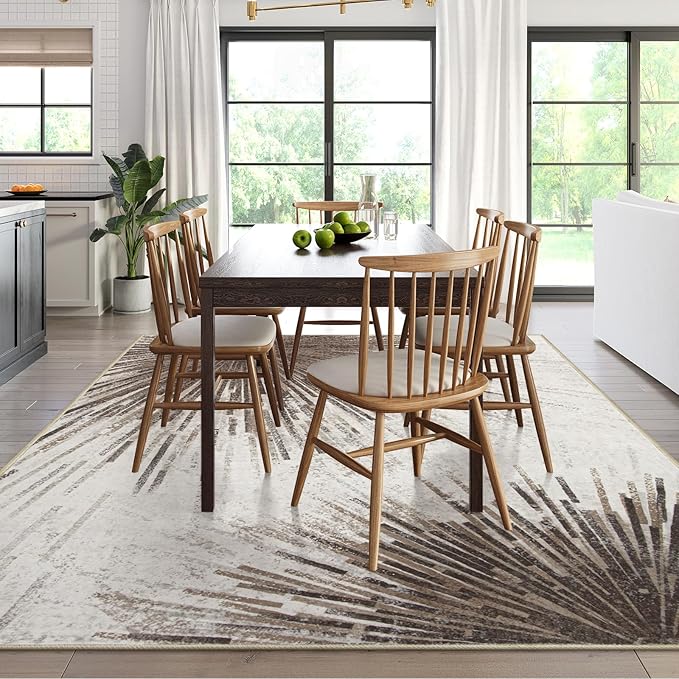 Lahome Modern Rugs for Living Room - 6x9 Rug Non-Slip Ultra-Thin Washable Area Rug Throw Soft Big Rugs for Bedroom, Abstract Print Indoor Large Rug for Dining Room Office Home (Brown/Gray, 6'x9')